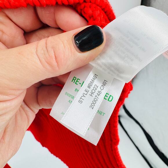 J.Crew Red Cotton Cable Knit Heavy Sweater Size L-XL Side Slit Crewneck Classic - Picture 7 of 10